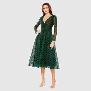 Mac Duggal 20399 Embellished Long Sleeve Wrap Over Dress